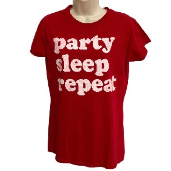 Freeze Tops - PARTY SLEEP REPEAT Red and White Crew Neck T shirt Juniors Large